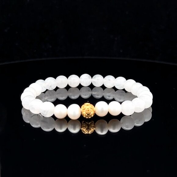 18K Gold Money Coin Ball Gemstones Birthstones Pearl Moonstone 6mm - Picture 1 of 6